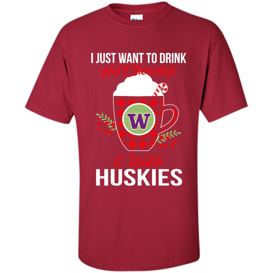 I Just Want To Drink Hot Chocolate & Watch Washington Huskies Ugly Christmas Sweater PINGPONG