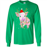 Christmas Lights Pig Wearing Santa Hat Funny Xmas - Long Sleeve T-Shirt