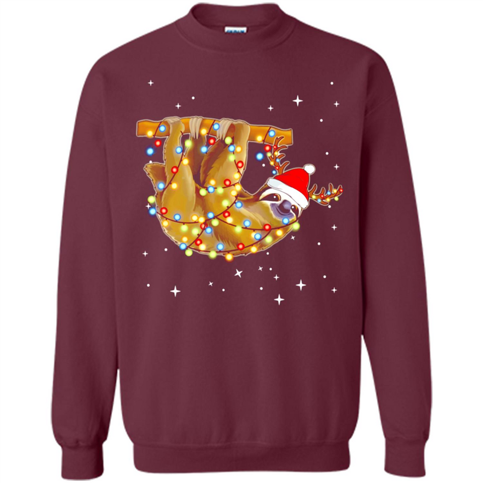 Christmas Lights Sloth Wearing Santa Hat Funny Xmas - Sweatshirt