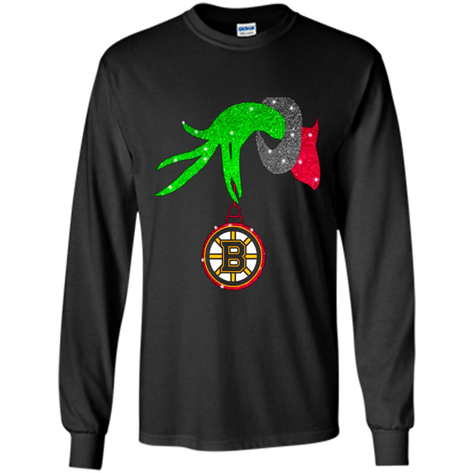 GRINCH HAND HOLDING BOSTON BRUINS GLITTER CHRISTMAS PINGPONG