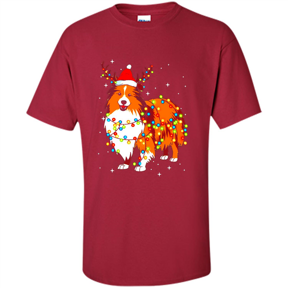Christmas Lights Shetland Sheepdog Wearing Santa Hat Funny Xmas Mug - Shirt