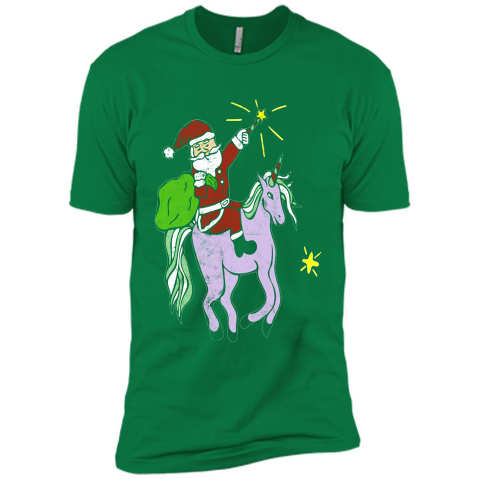 Distressed Retro Santa Riding Unicorn - Premium Short Sleeve T-Shirt