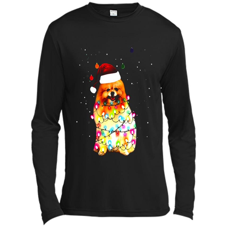 Pomeranian Santa Lights Christmas Dog Xmas Sweatshirt - Canvas Long Sleeve T-Shirt