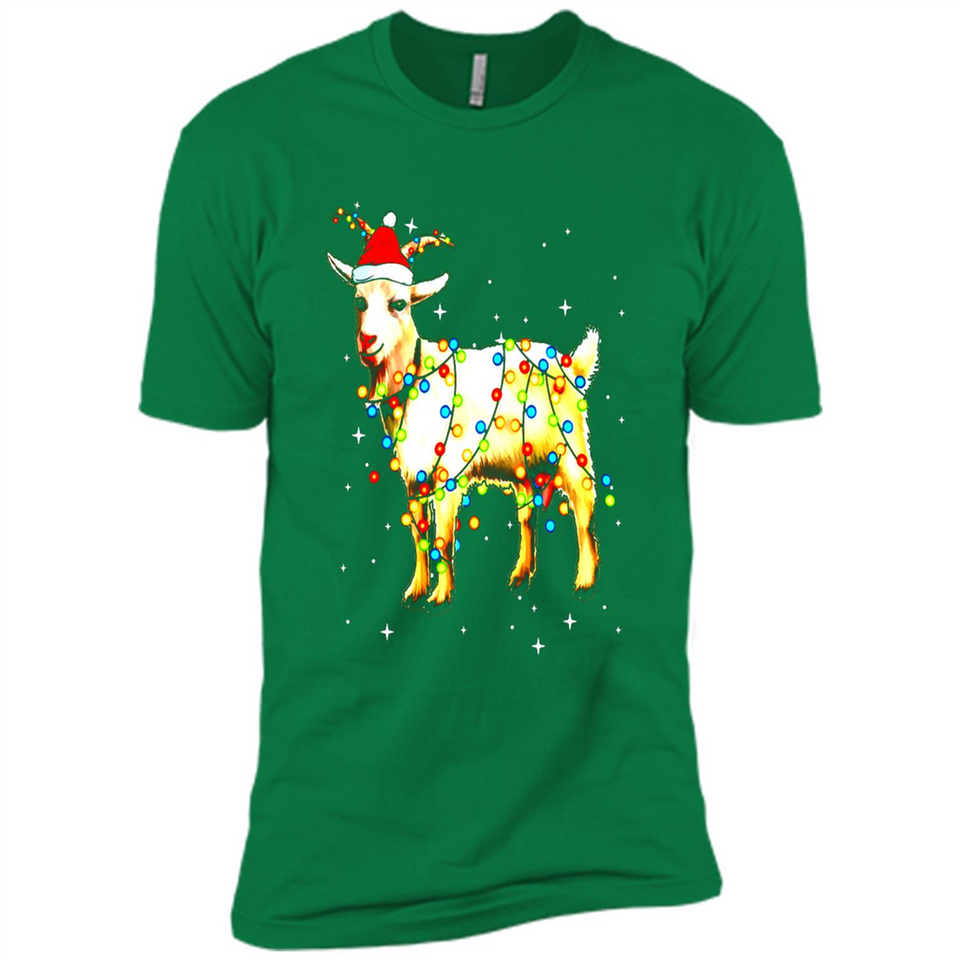 Christmas Lights Goat Wearing Santa Hat T-Shirt - Premium Short Sleeve T-Shirt