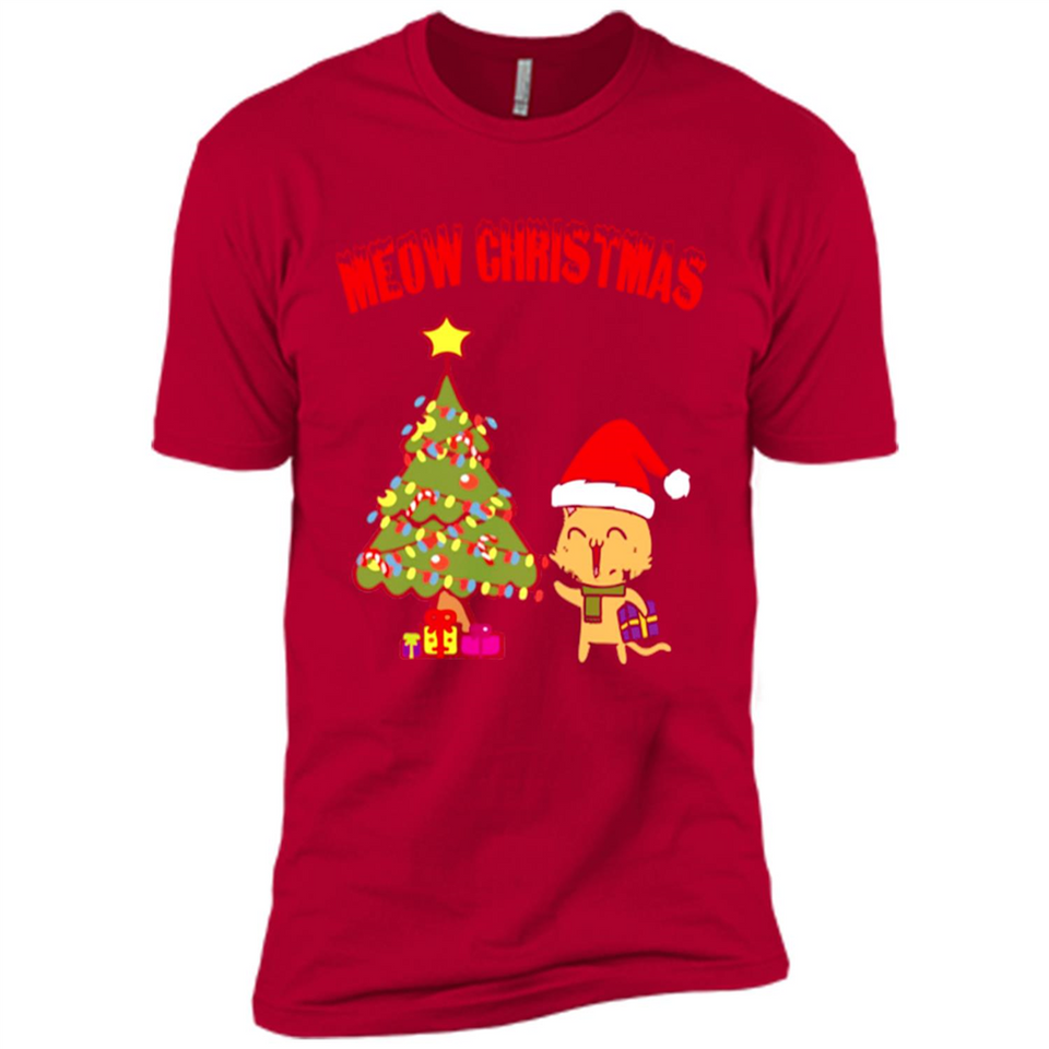 Meow merry christmas- cat and pine merry christmas - Premium Short Sleeve T-Shirt