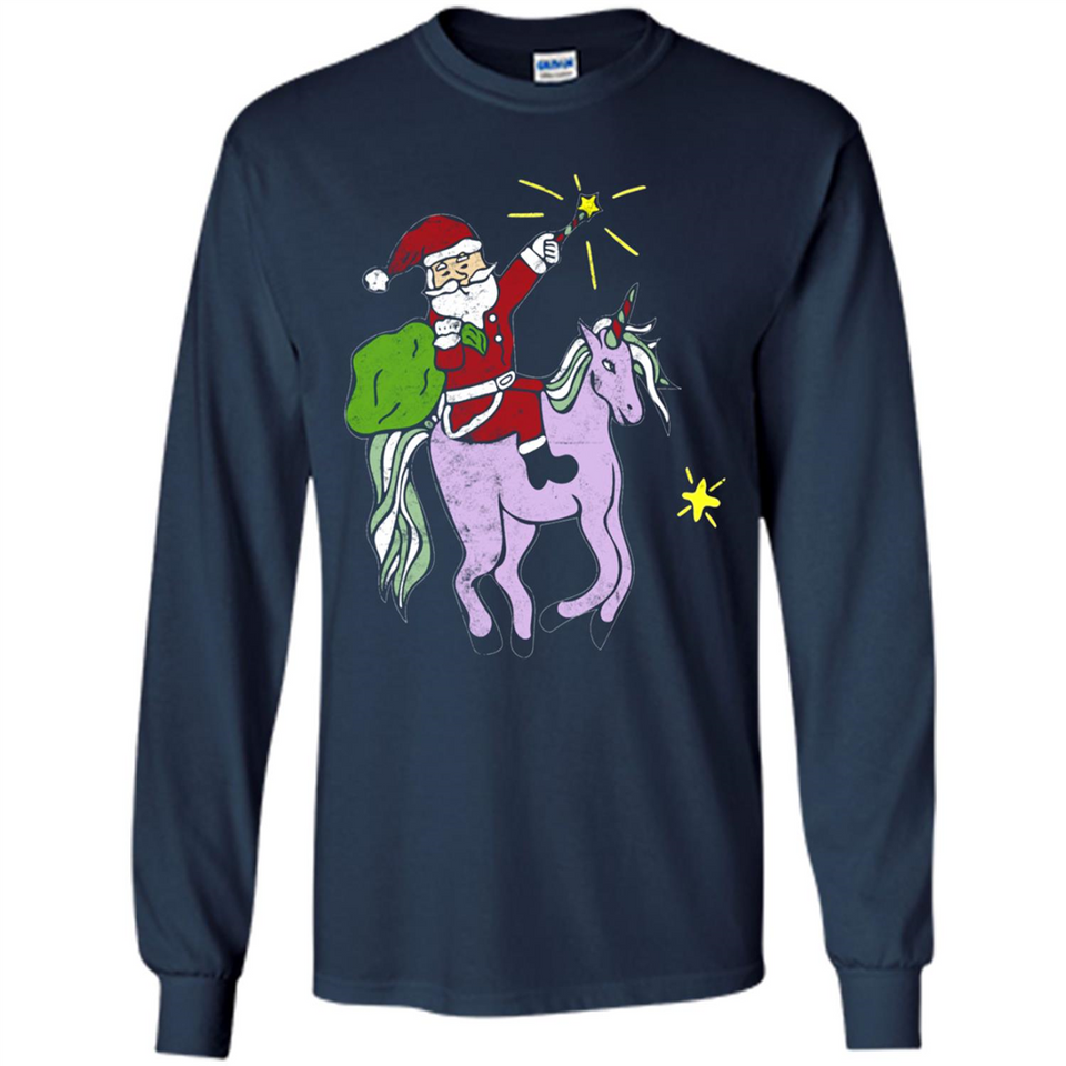 Distressed Retro Santa Riding Unicorn - Long Sleeve T-Shirt