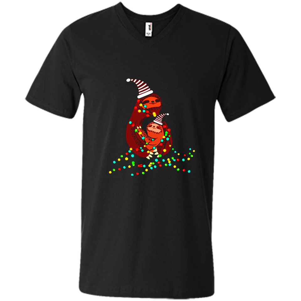 Christmas Lights Sloth Long Sleeve Santa Sloth - Men's V-Neck