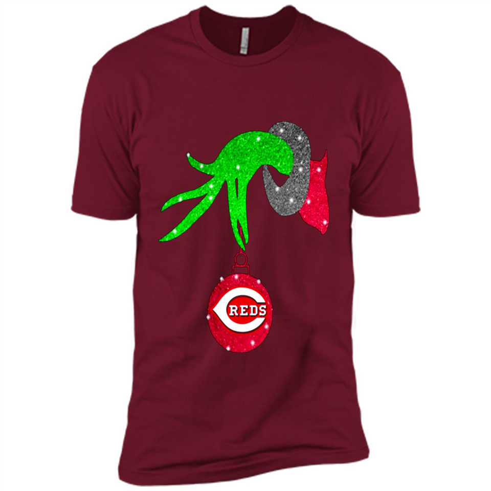 GRINCH HAND HOLDING CINCINNATI REDS GLITTER CHRISTMAS PINGPONG