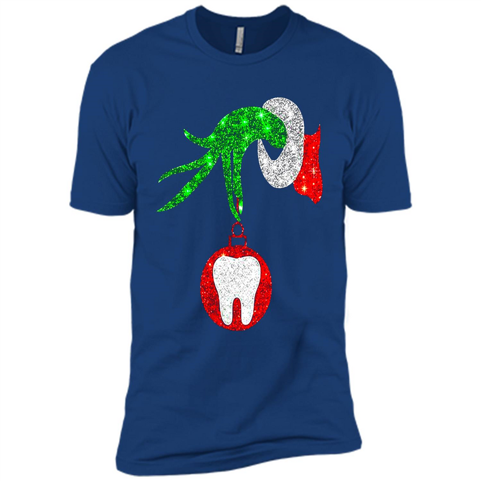 Christmas Nurse Grinch hand holding clinic dental ornament - Premium Short Sleeve T-Shirt