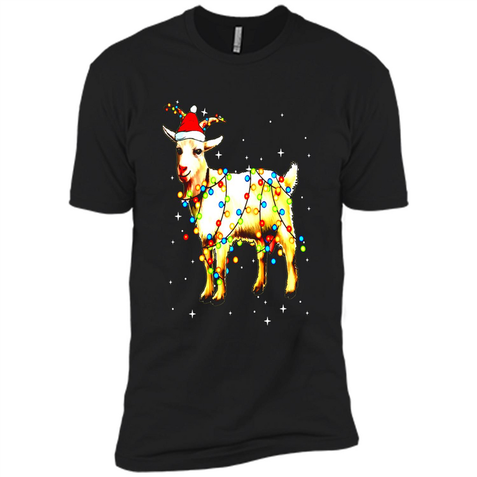 Christmas Lights Goat Wearing Santa Hat T-Shirt - Premium Short Sleeve T-Shirt