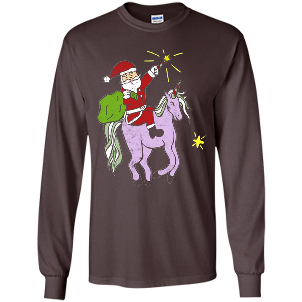Distressed Retro Santa Riding Unicorn - Long Sleeve T-Shirt