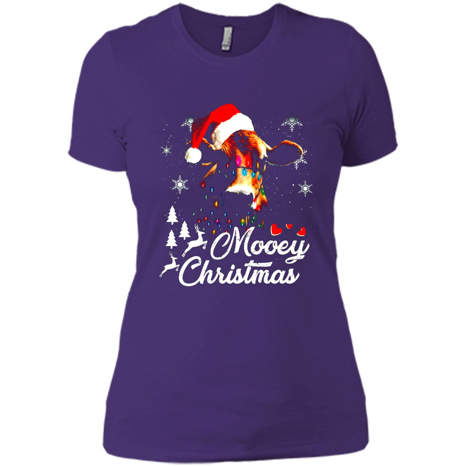 Mooey Christmas Cow Santa Christmas Lover Lights Sweatshirt - Ladies' Boyfriend T-Shirt