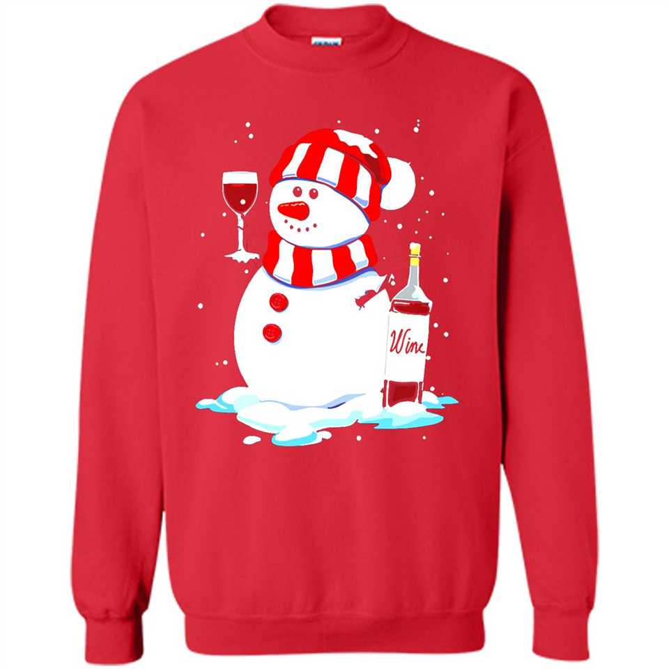 Cute Snowman drink Red Wine Christmas T-Shirt - Sweatshirt