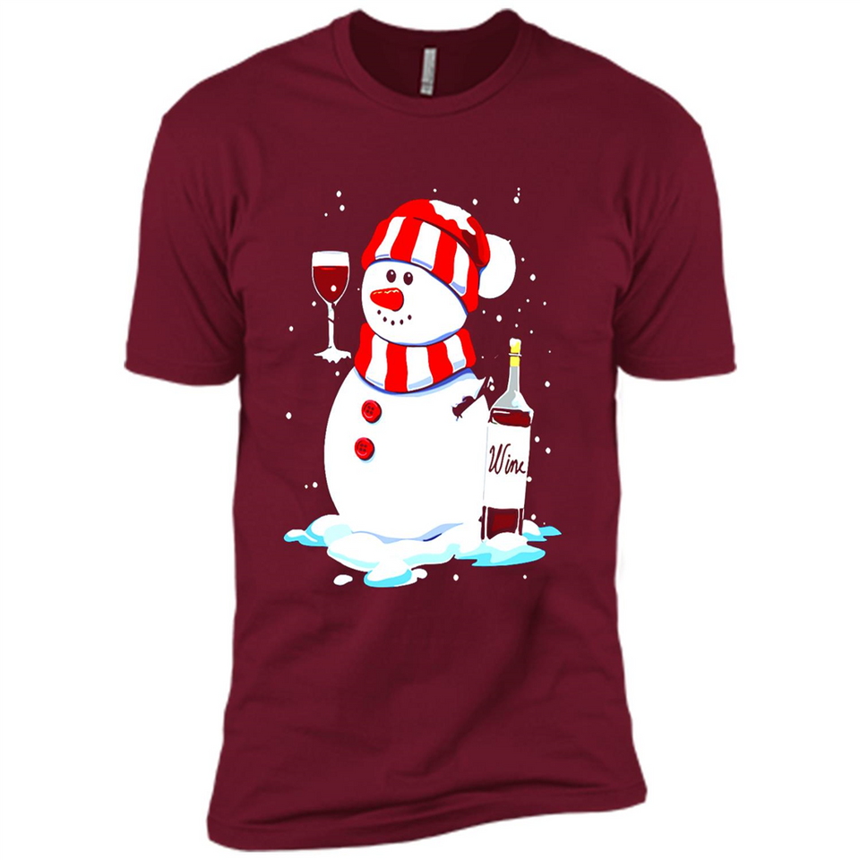 Cute Snowman drink Red Wine Christmas T-Shirt - Premium Short Sleeve T-Shirt