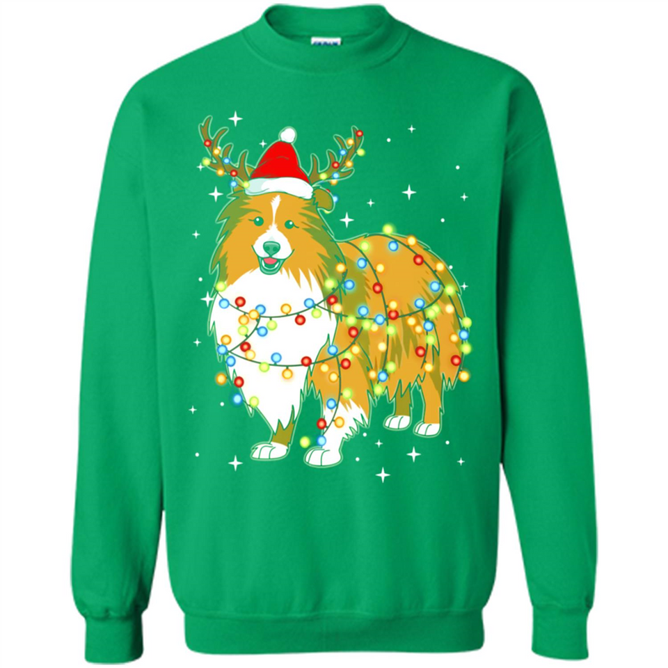 Christmas Lights Shetland Sheepdog Wearing Santa Hat Funny Xmas - Sweatshirt