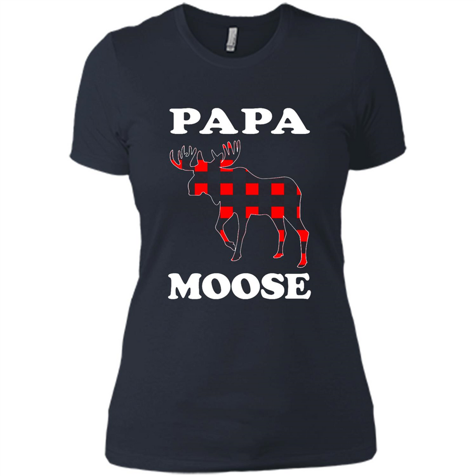 Papa Moose Funny Christmas Plaid Buffalo T-Shirt - Ladies' Boyfriend T-Shirt
