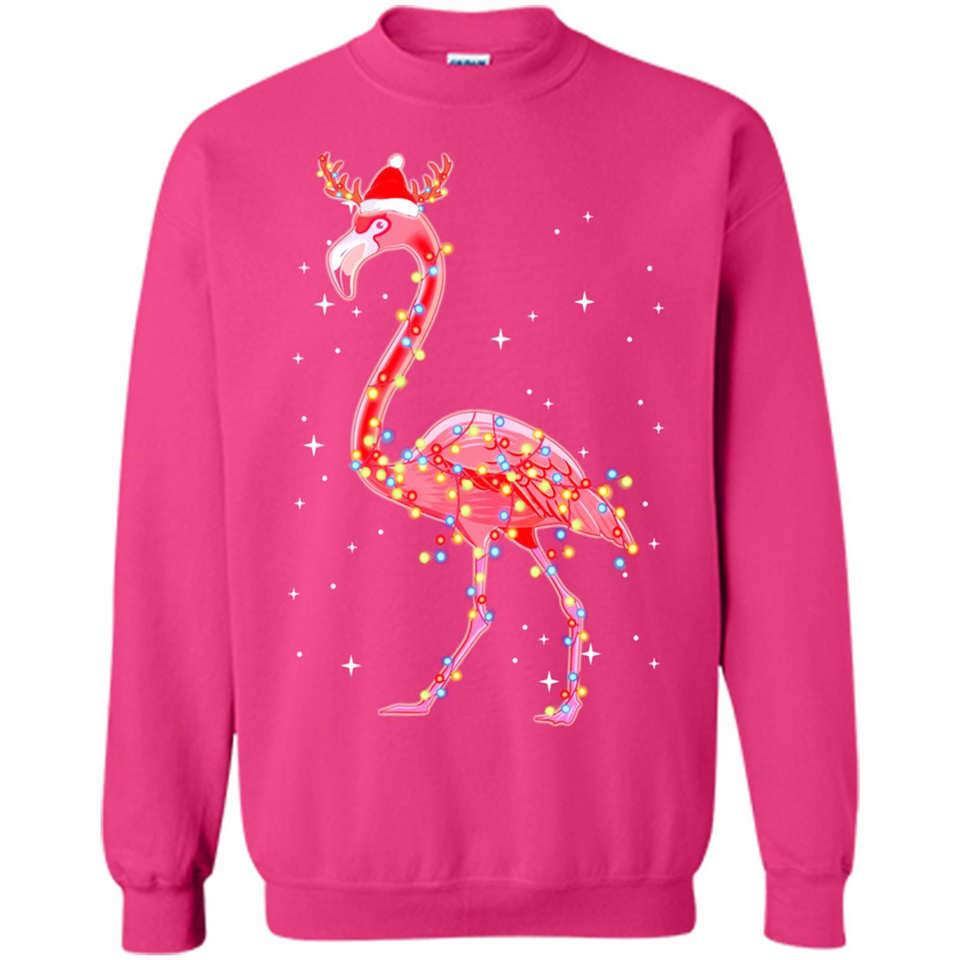 Christmas Lights Flamingo Wearing Santa Hat Funny Xmas - Sweatshirt