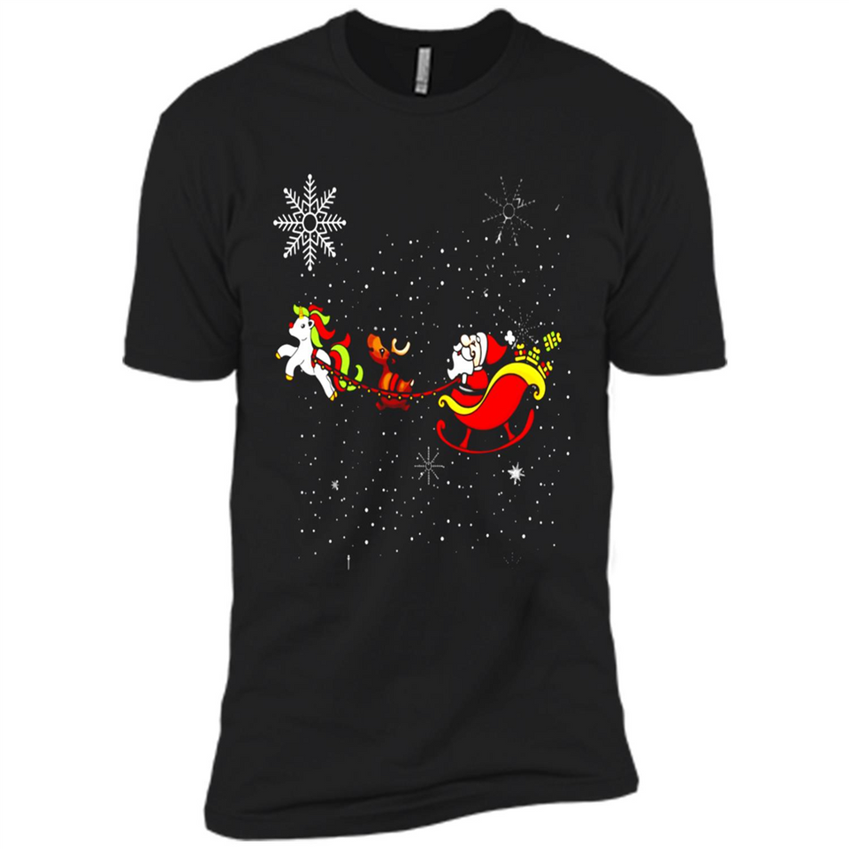 Christmas Unicorn Rudolph and Santa - Premium Short Sleeve T-Shirt