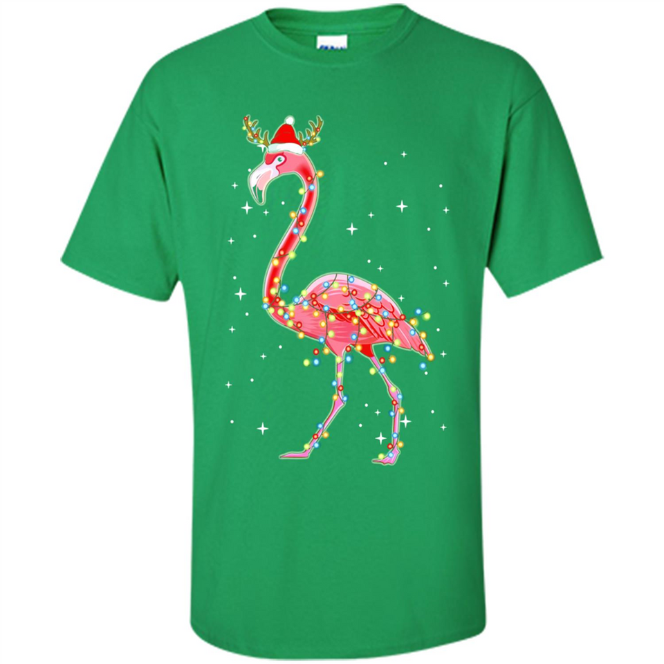 Christmas Lights Flamingo Wearing Santa Hat Funny Xmas - Shirt
