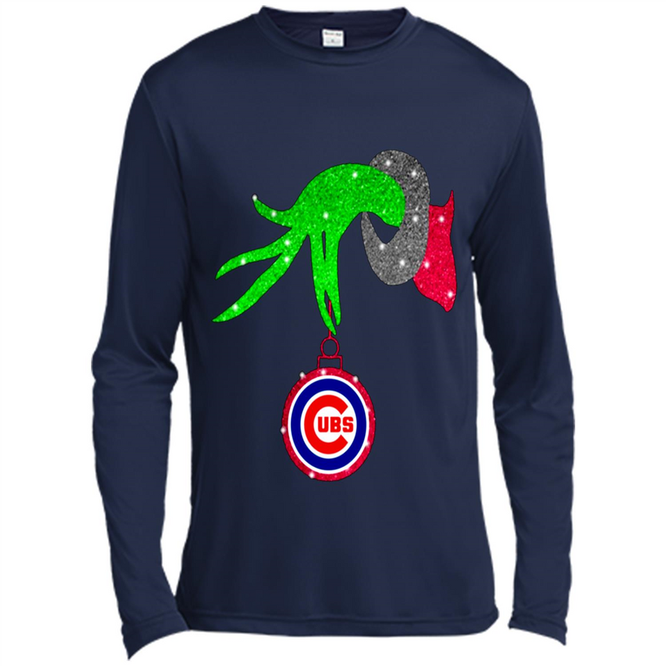 GRINCH HAND HOLDING CHICAGO CUBS GLITTER CHRISTMAS PINGPONG