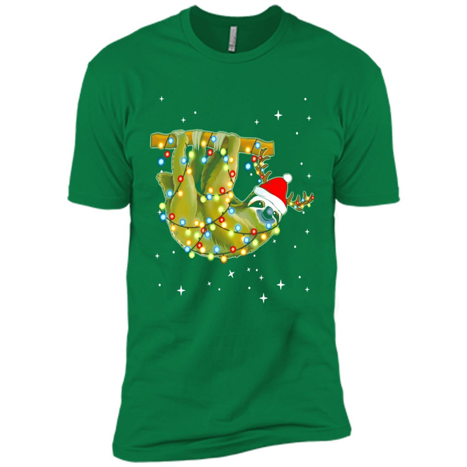 Christmas Lights Sloth Wearing Santa Hat Funny Xmas - Premium Short Sleeve T-Shirt