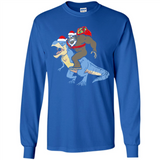 Bigfoot Riding Dinosaurus T-Shirt Funny Bigfoot Santa - Long Sleeve T-Shirt
