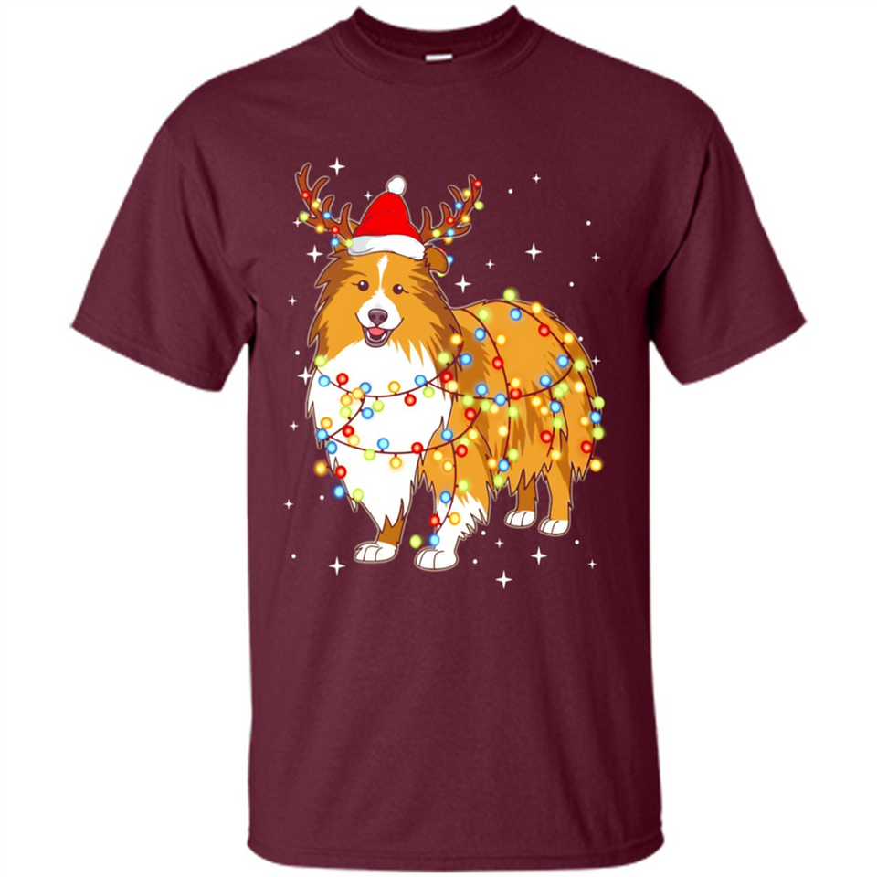 Christmas Lights Shetland Sheepdog Wearing Santa Hat Funny Xmas - Shirt