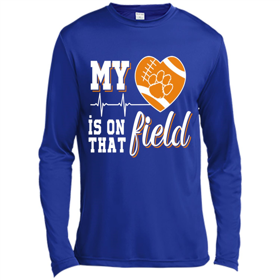 Clemson Tiger Paw Football My Heart is on that Field - Canvas Long Sleeve T-Shirt