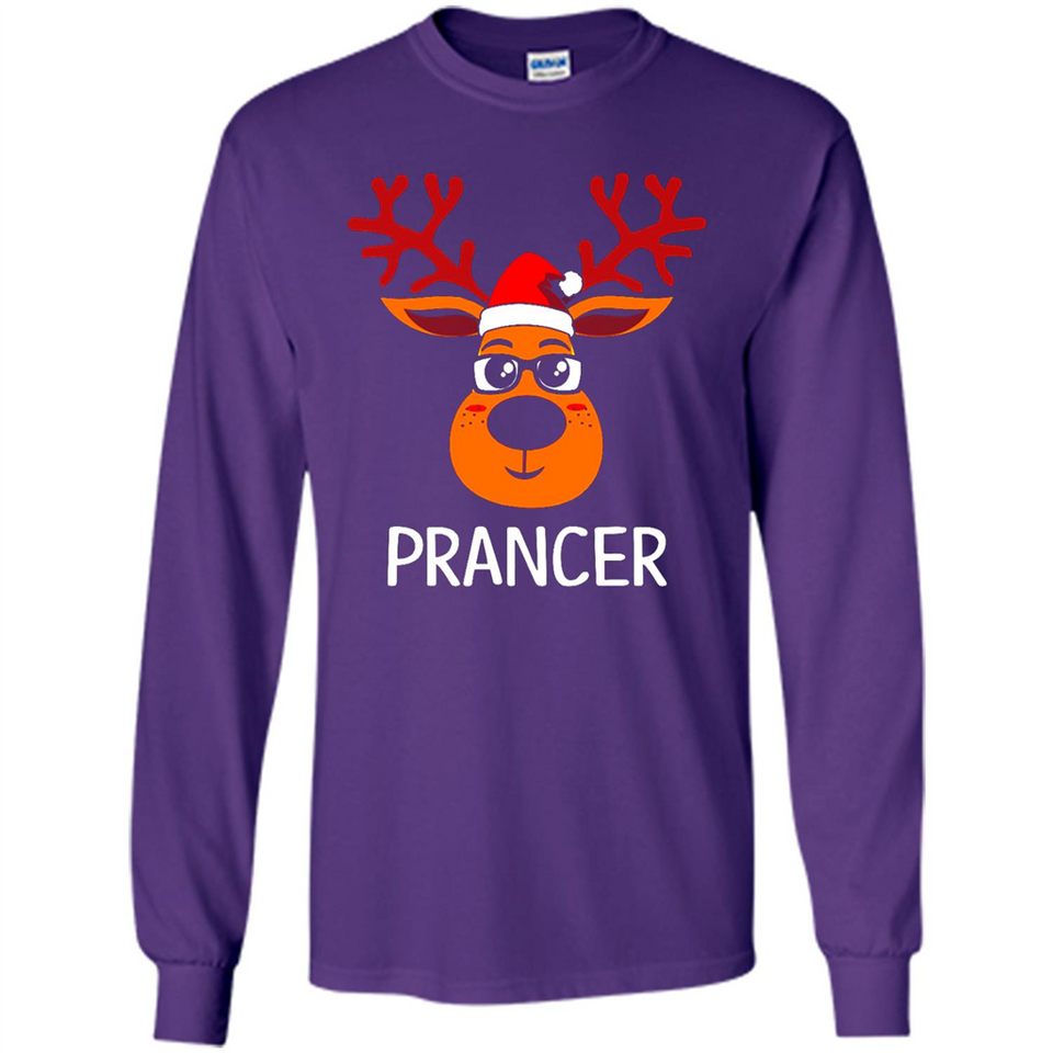 Prancer Reindeer Santa Claus Funny Xmas Holiday T-Shirt - Long Sleeve T-Shirt