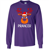 Prancer Reindeer Santa Claus Funny Xmas Holiday T-Shirt - Long Sleeve T-Shirt