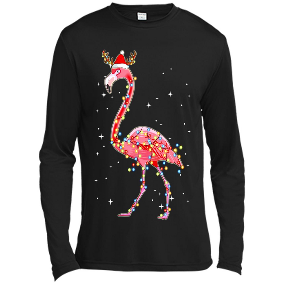 Christmas Lights Flamingo Wearing Santa Hat Funny Xmas - Canvas Long Sleeve T-Shirt