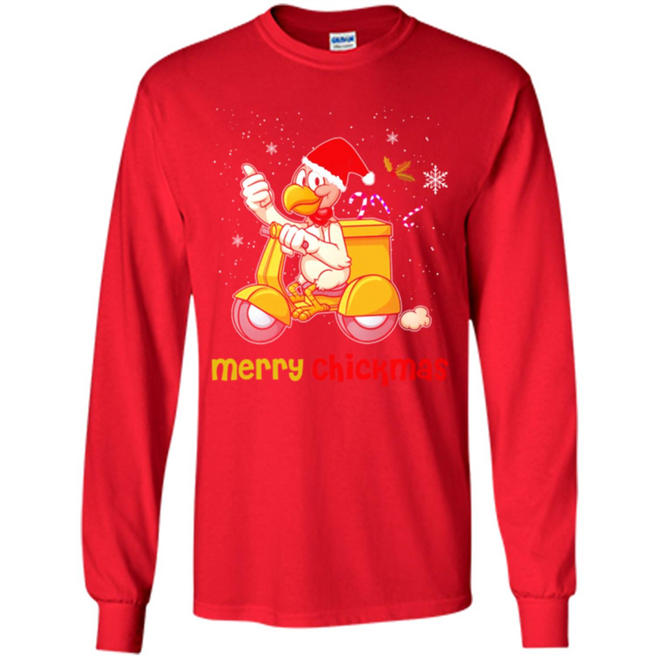 Funny Santa Christmas Chicken Shirt - Merry Chickmas - Long Sleeve T-Shirt