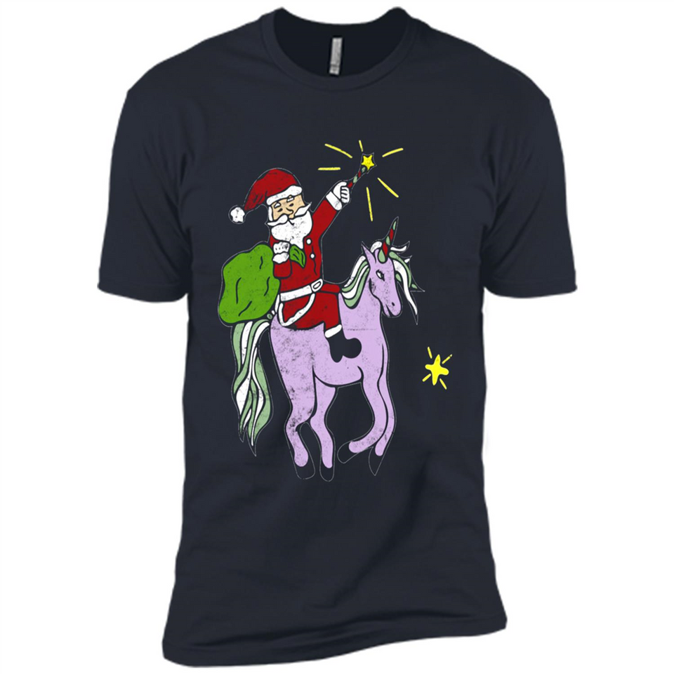 Distressed Retro Santa Riding Unicorn - Premium Short Sleeve T-Shirt