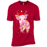 Christmas Lights Pig Wearing Santa Hat Funny Xmas - Premium Short Sleeve T-Shirt