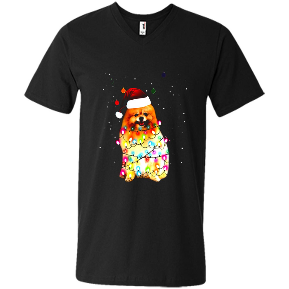 Pomeranian Santa Lights Christmas Dog Xmas Sweatshirt - Men's V-Neck