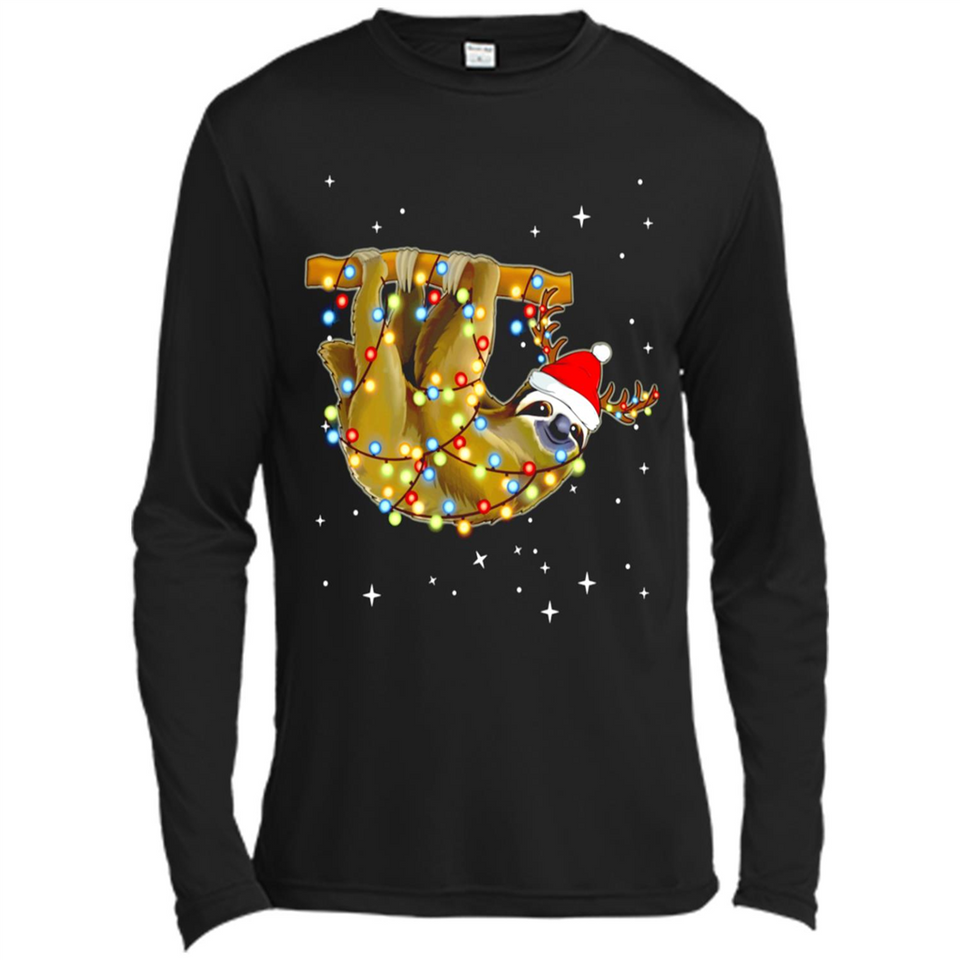 Christmas Lights Sloth Wearing Santa Hat Funny Xmas - Canvas Long Sleeve T-Shirt