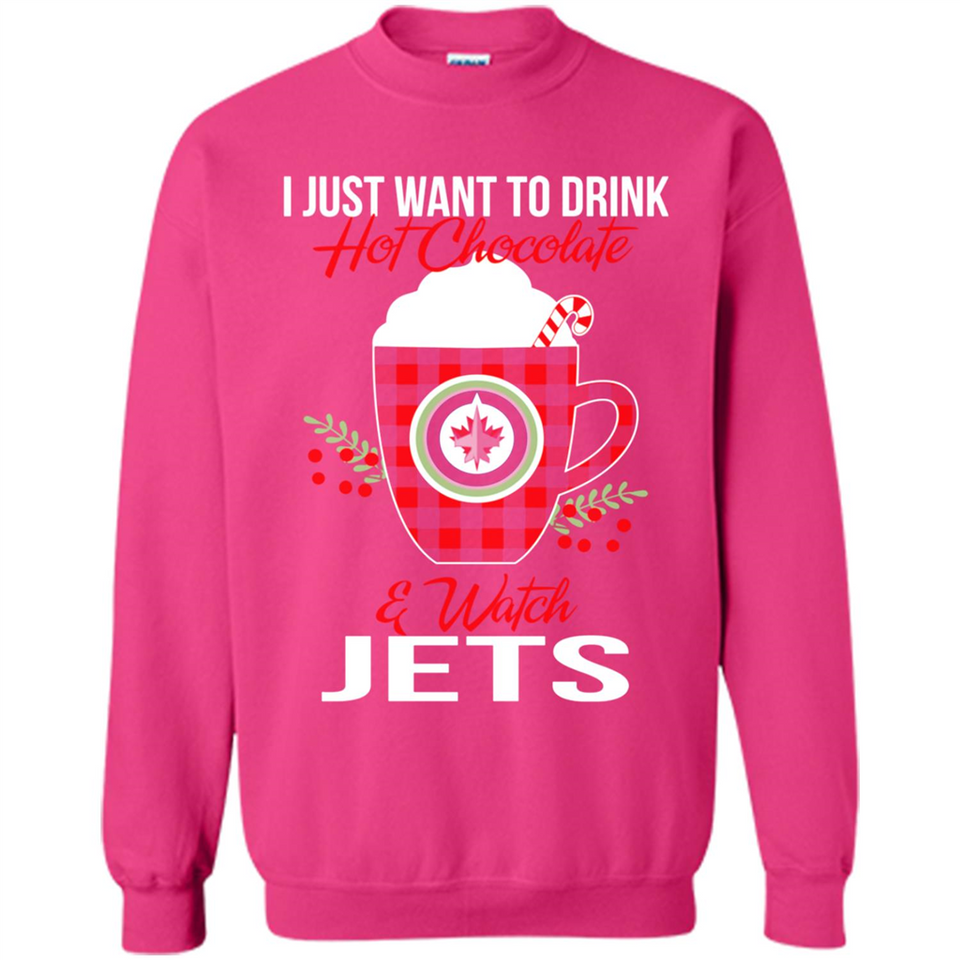 I Just Want To Drink Hot Chocolate & Watch Winnipeg Jets Ugly Christmas Sweater PINGPONG