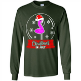 Christmas In July Flamingo Snow Globe Santa Hat - Long Sleeve T-Shirt