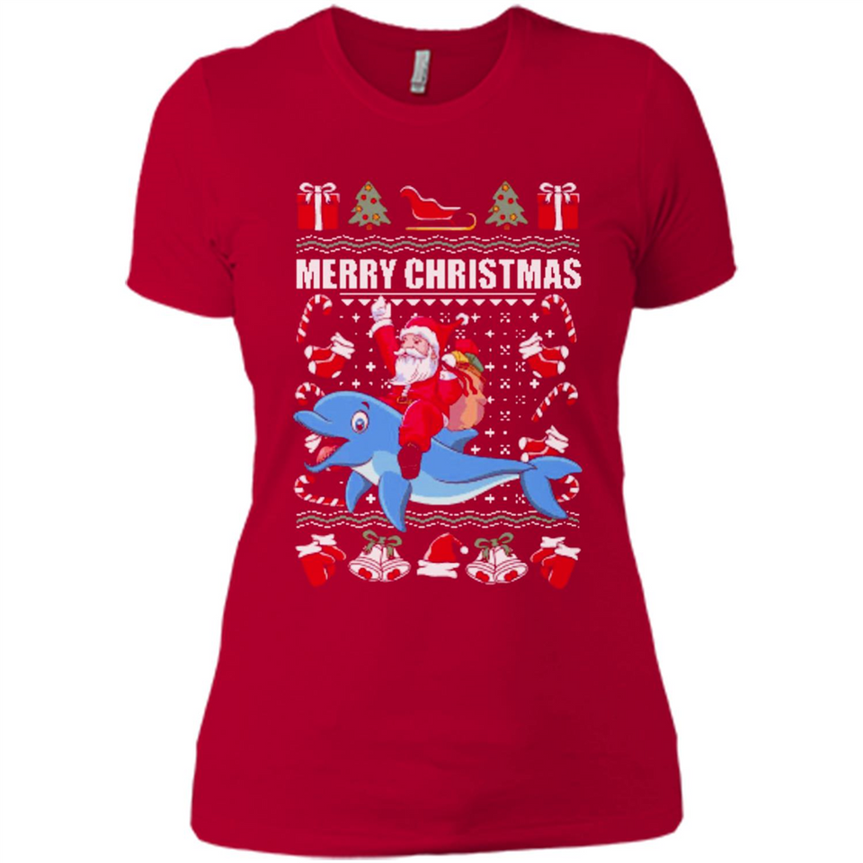 Ugly Christmas Santa Riding Dolphin - Ladies' Boyfriend T-Shirt