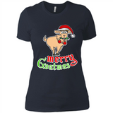 Christmas Merry Goatmas Goat Shirt Santa Hat - Ladies' Boyfriend T-Shirt