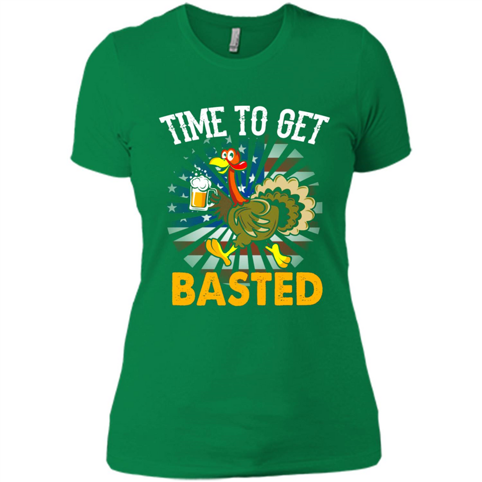 Time To Get Basted Funny Turkey Beer Thanksgiving - Ladies' Boyfriend T-Shirt