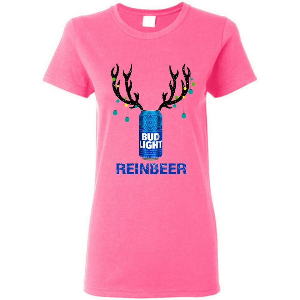 Bud Light Reinbeer Funny Beer Reindeer Christmas Sweatshirt - Ladies Short-Sleeve