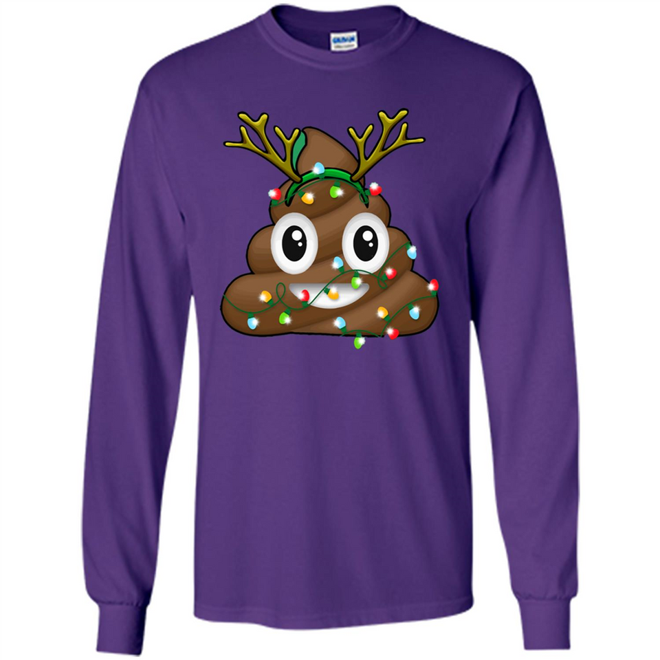 Reindeer Poop Emoji Cute Merry Christmas T-Shirt - Long Sleeve T-Shirt