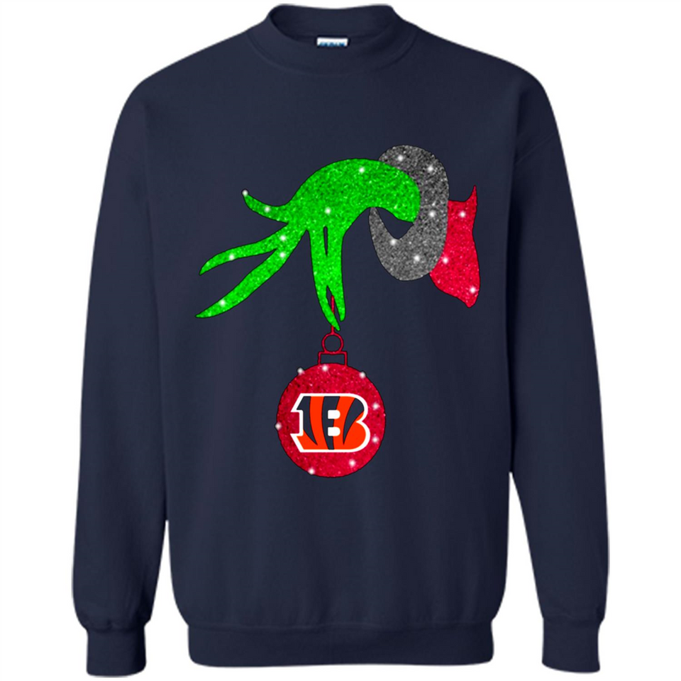GRINCH HAND HOLDING CINCINNATI BENGALS GLITTER CHRISTMAS PINGPONG