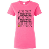 Here Comes Amazon Right Down My Driveway Christmas - Ladies Short-Sleeve