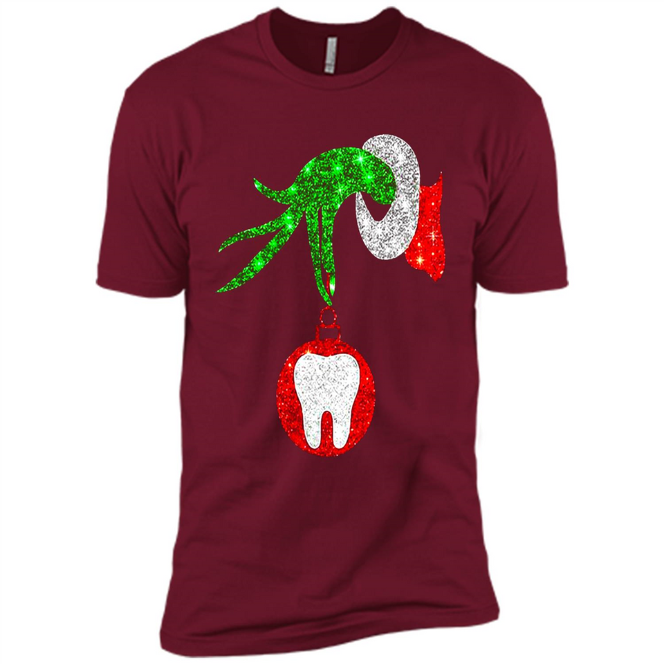 Christmas Nurse Grinch hand holding clinic dental ornament - Premium Short Sleeve T-Shirt