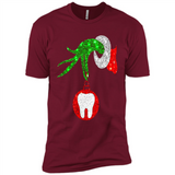 Christmas Nurse Grinch hand holding clinic dental ornament - Premium Short Sleeve T-Shirt