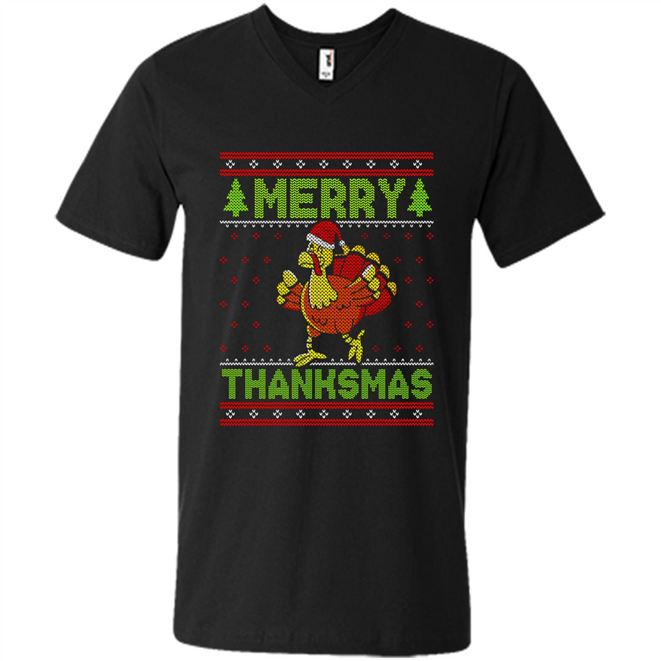 Merry Thankmas Ugly Xmas Thanksgiving Turkey Sweatshirt - Men's V-Neck