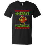 Merry Thankmas Ugly Xmas Thanksgiving Turkey Sweatshirt - Men's V-Neck