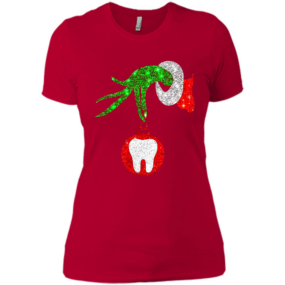 Christmas Nurse Grinch hand holding clinic dental ornament - Ladies' Boyfriend T-Shirt